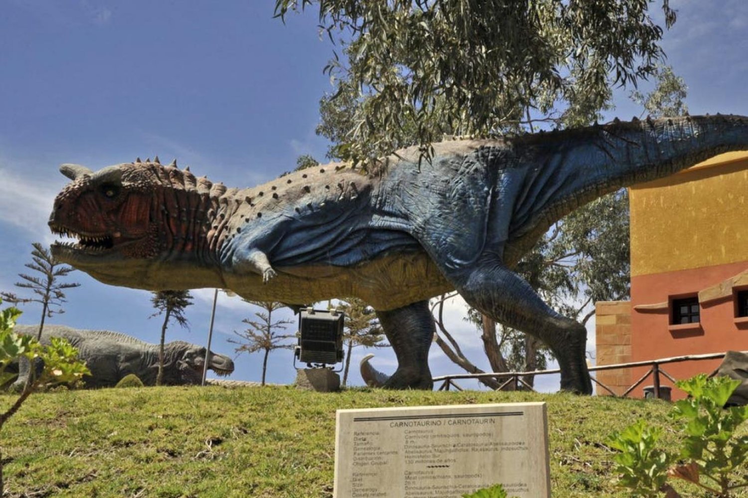 Sucre'in Cal Orckho tepesinde yer alan Kretase Parkı'nda sergilenen Carnotaurus replikasından bir görünüm (AFP)