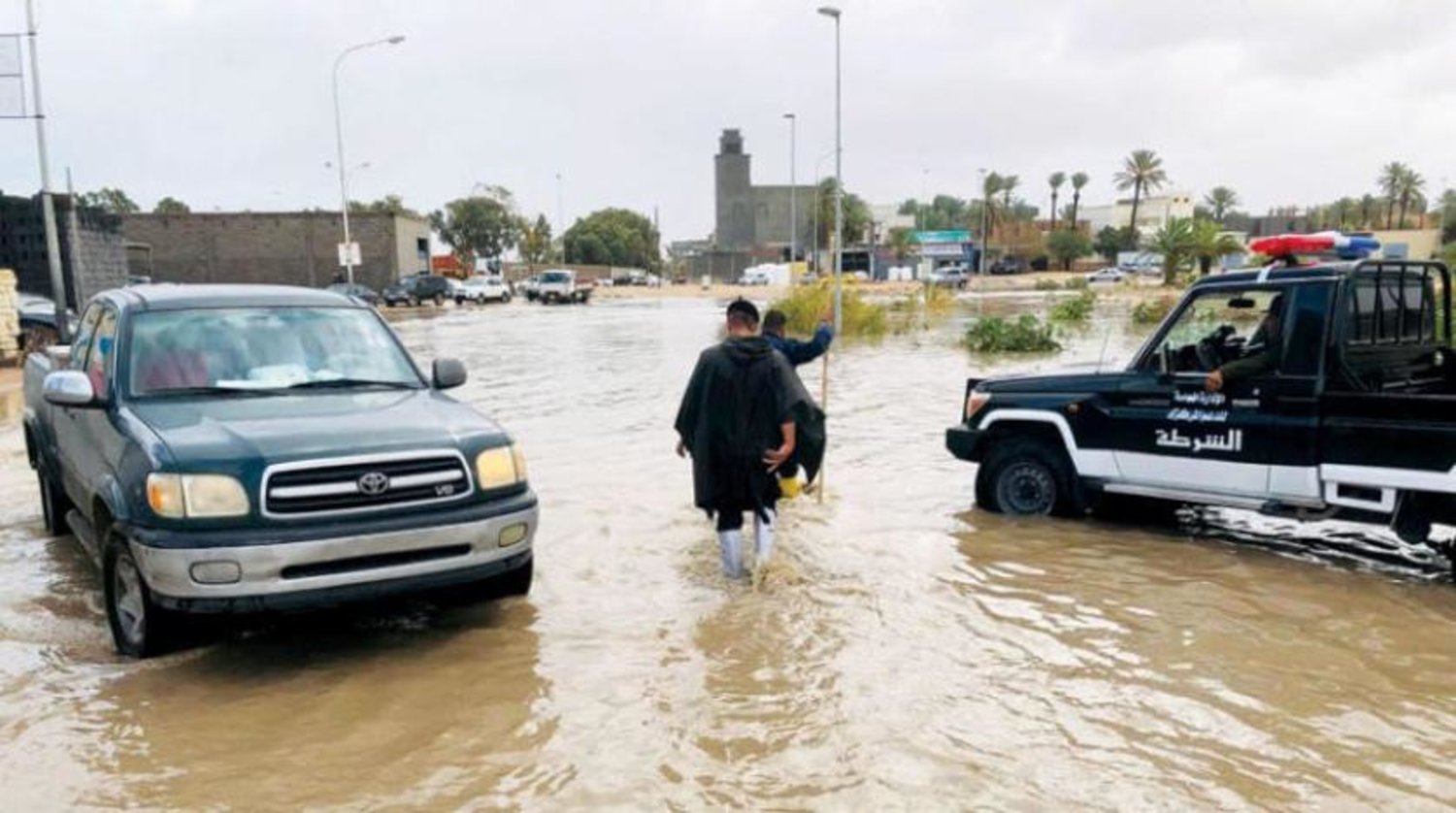 Batı Libya şehirlerini vuran şiddetli yağmurların etkilerinin bir kısmı (Libya Ulusal Birlik Hükümeti İçişleri Bakanlığı)