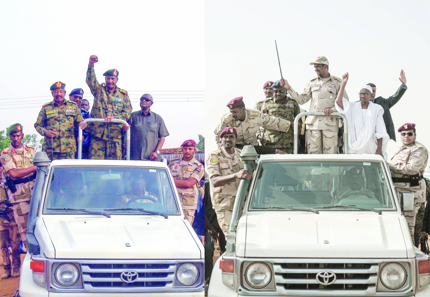 Sudan Ordusu Komutanı Korgeneral Abdulfettah el-Burhan (solda) ve Hızlı Destek Kuvvetleri Komutanı Korgeneral Muhammed Hamdan Daklu (Hamideti), 2019. (AFP)