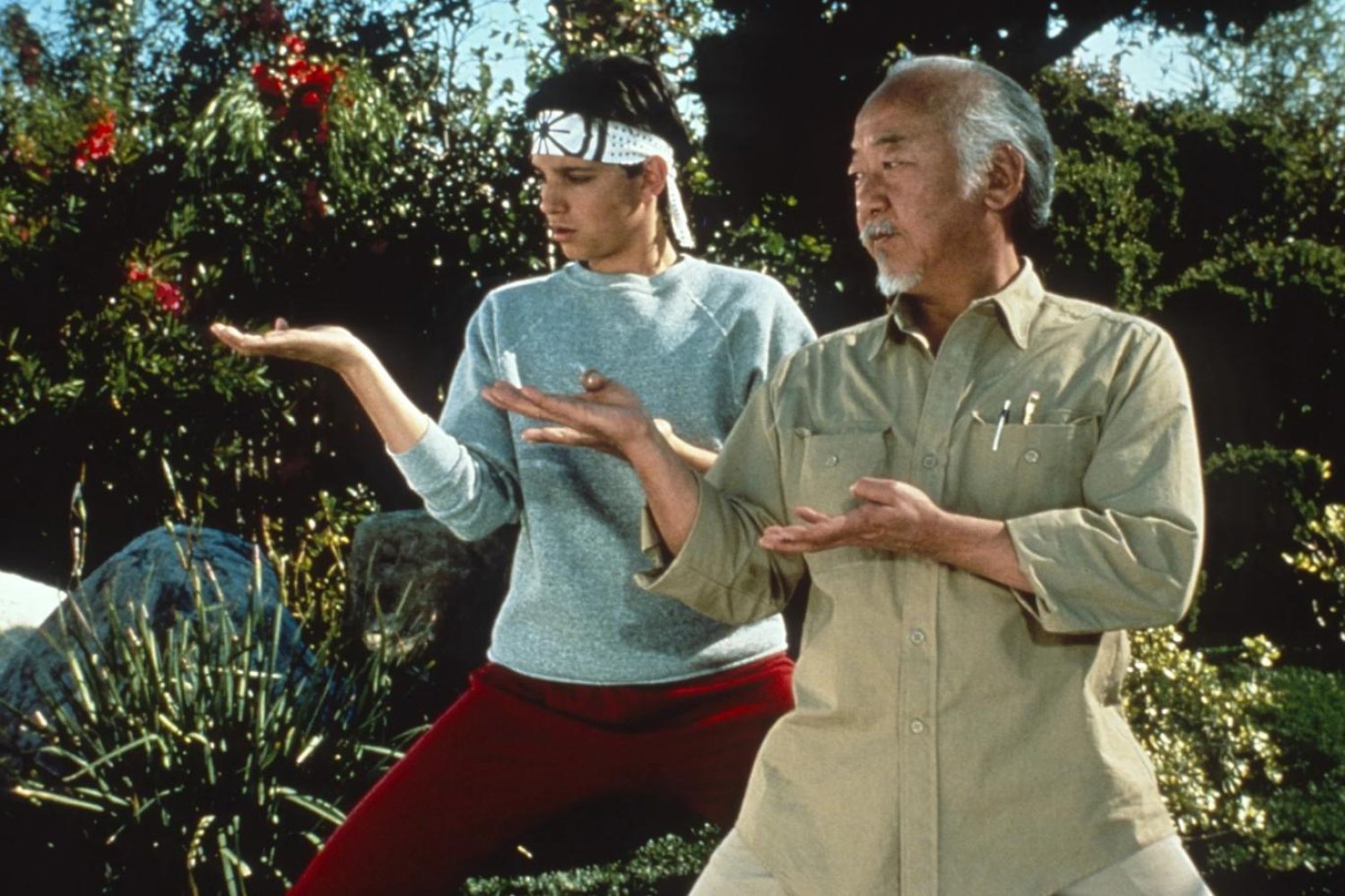 Kült filmde Pat Morita'nın canlandırdığı usta Miyagi, karete öğretirken meşhur "Cilala, parlat, cilala, parlat" repliğini tekrarlamıştı (Columbia Pictures)