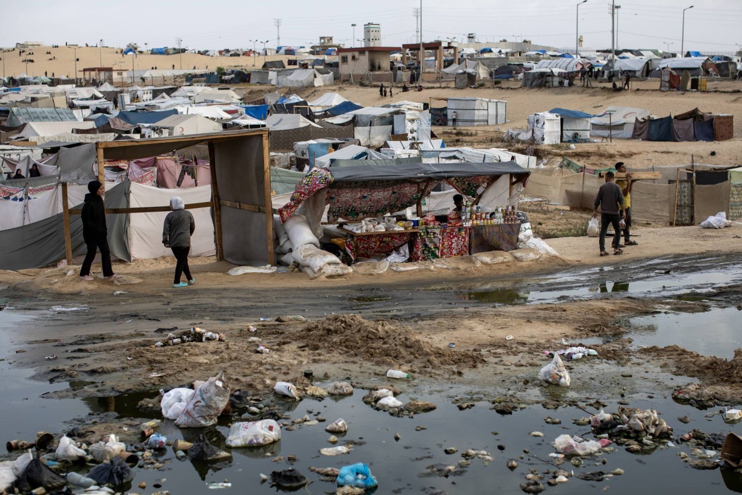 Gazze Şeridi'nin güneyinde yer alan Refah'ta yerinden edilmiş Filistinlilerin yaşadığı çadırlar (EPA)