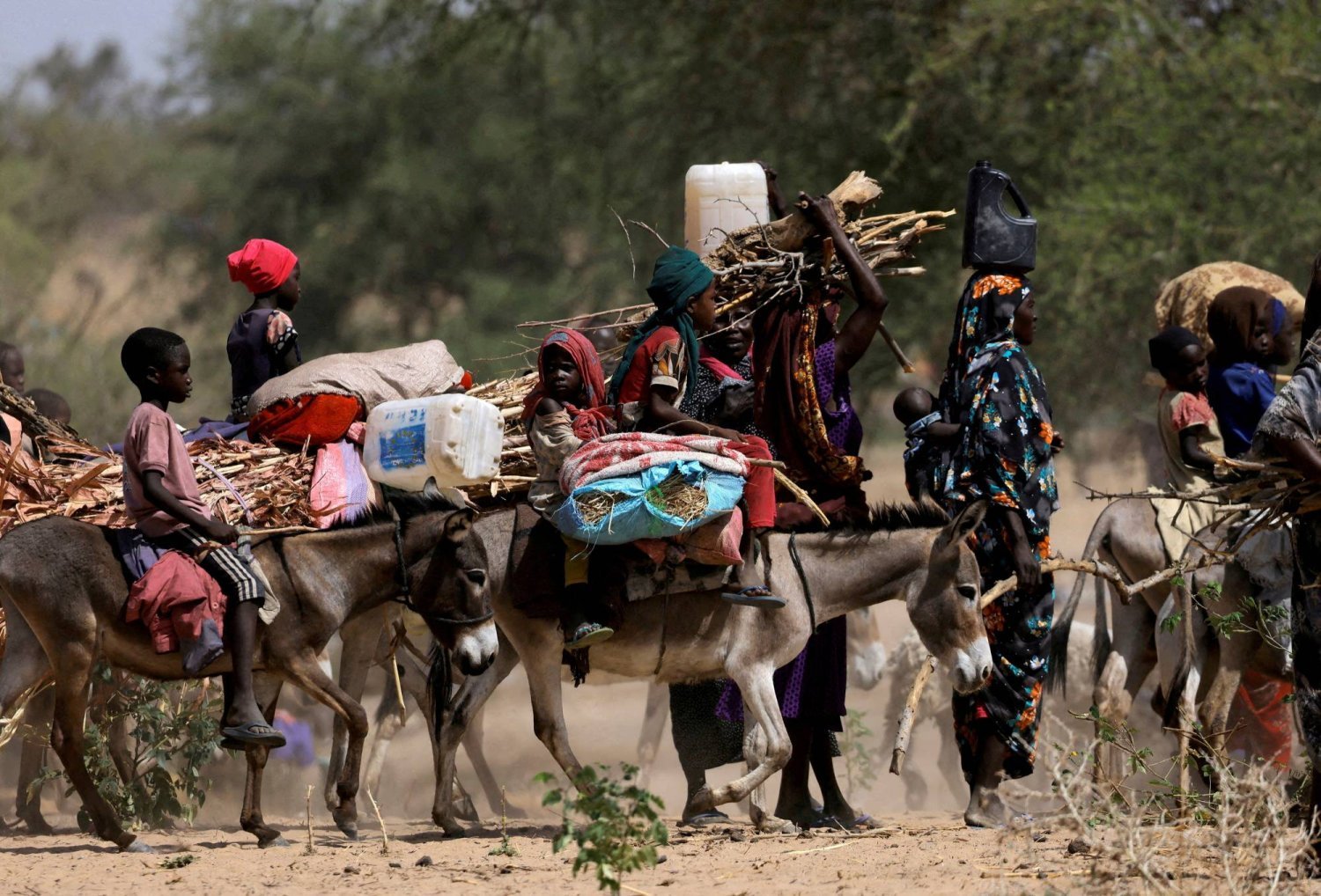 Sudan'ın Darfur eyaletindeki şiddet olaylarından kaçan Sudanlı mülteciler, Sudan-Çad sınırı yakınlarına göç ediyor. (Reuters)